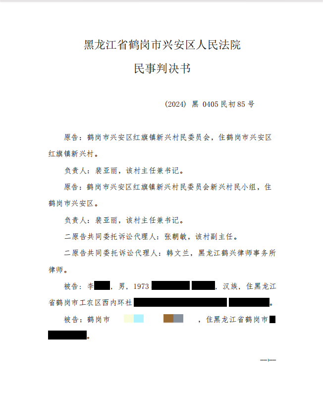 【黑龙江省】鹤岗市李先生等人与鹤岗市兴安区红旗镇新兴村民委员会、鹤岗市兴安区红旗镇新兴村民委员会新兴村民小组确认合同无效纠纷一案